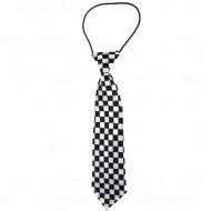 Satin Neck Tie - Black & White Check (elastic neck)