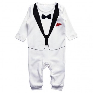 Baby - Printed Tuxedo Onesie - White